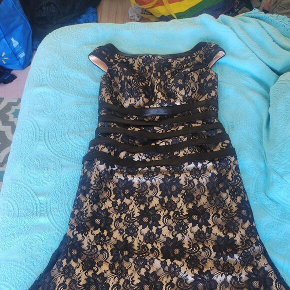 Stunning Cream Gown with Black Lace Detail - Picture 3 of 3